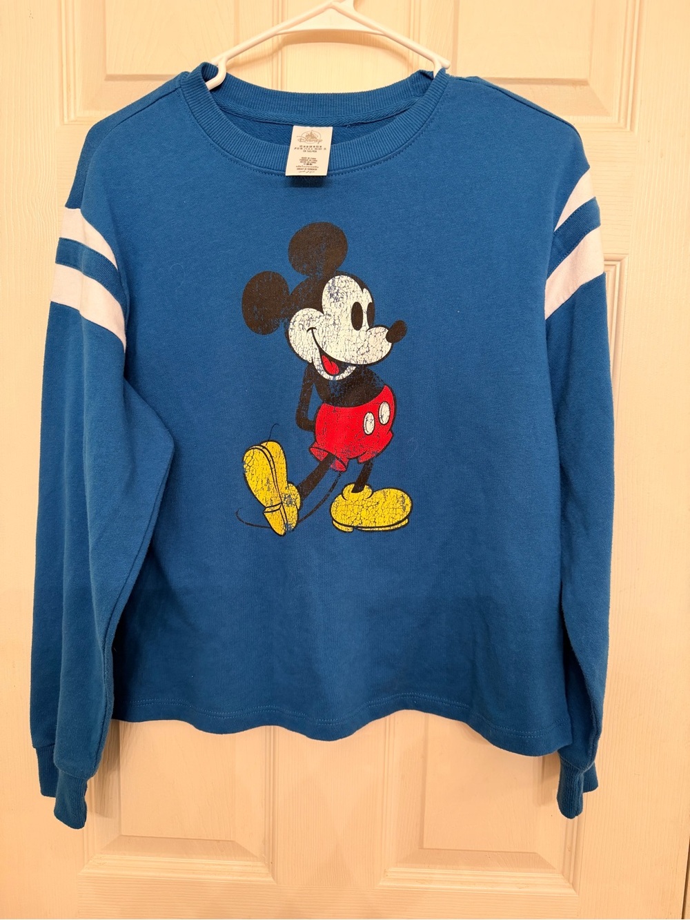 Disney Blue Mickey Mouse Pullover with White Sleeve Stripes